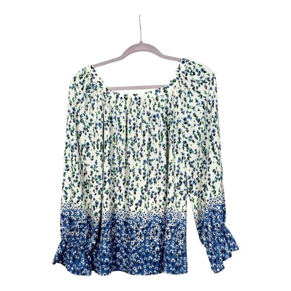 Talbots Womens M Blue Floral Spring Summer Blouse Lightweight Office Casual - Picture 2 of 9